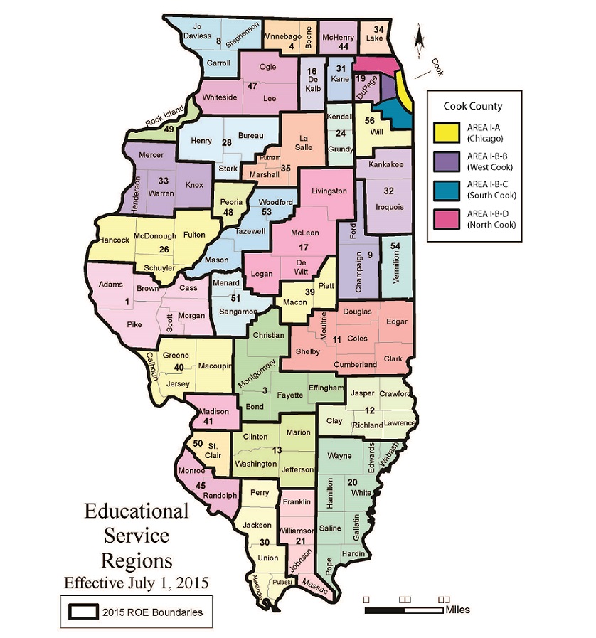 Map of ISBE educational service regions (ROEs)